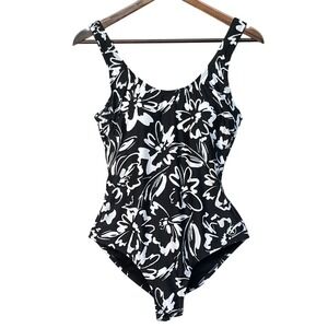 Hurley One-Piece Swimsuit Women Size M Black & White Floral Padded Bathing Suit